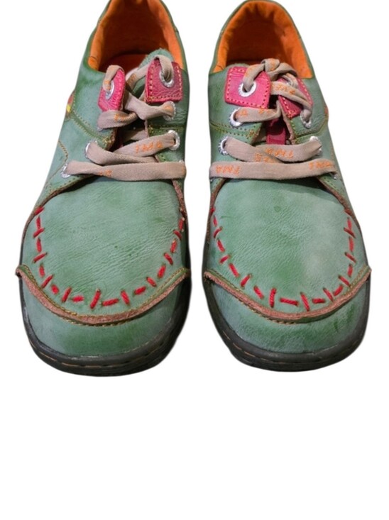 Tma Eyes Shoes - TMA Eyes Green Leather Comfort Shoes EU 40 US 9 Lace Up Hand Stitched Walking